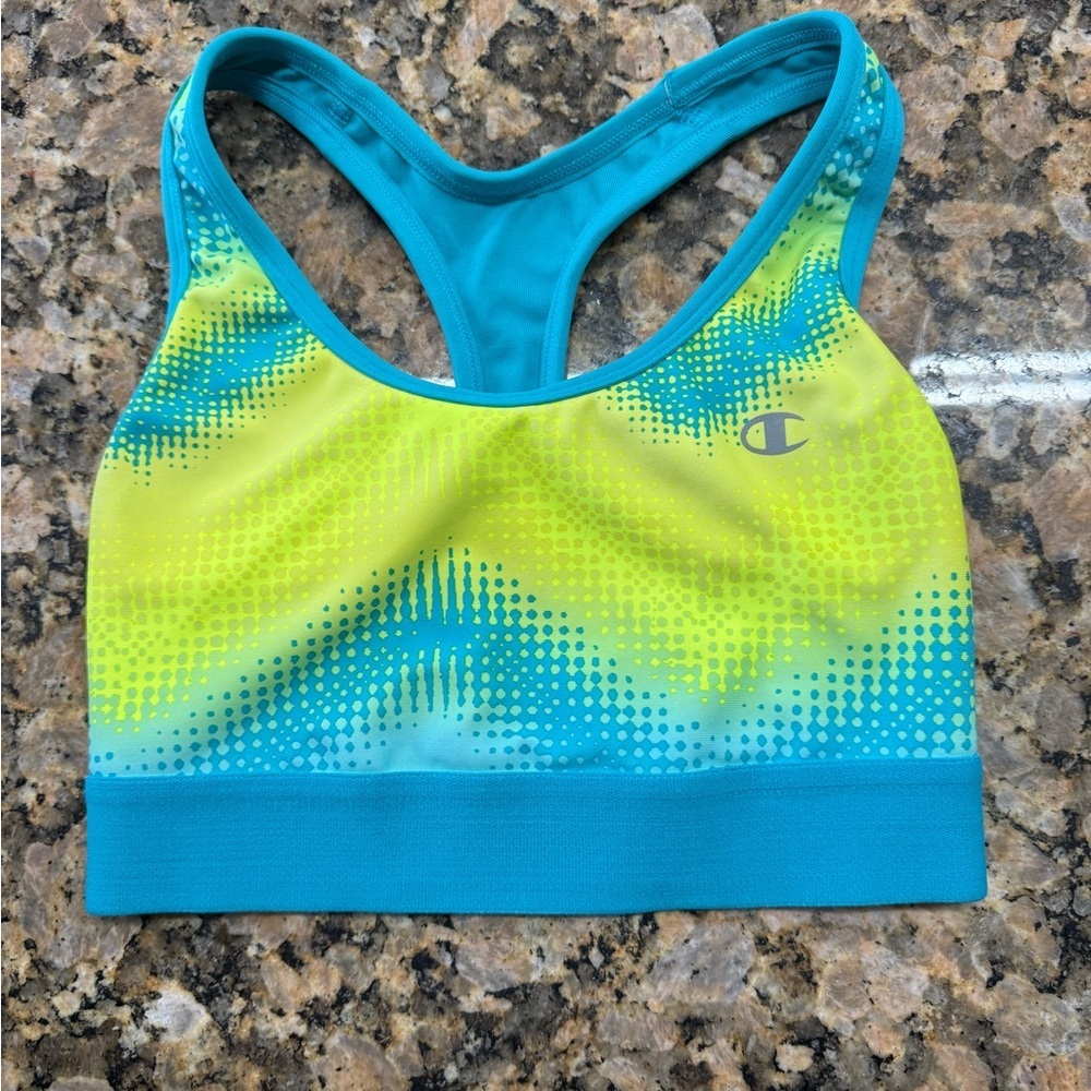 Champion Girls XS Medium Support Sports Bra Blue Yellow Racerback Athletic - Picture 1 of 3